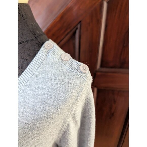 Talbots Petite Light Gray Sweater Heart Tree  Button Shoulder Detail Size LP - Picture 3 of 9